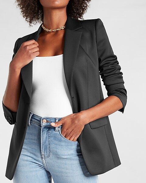 Supersoft Double Knit Two Button Boyfriend Blazer | Express