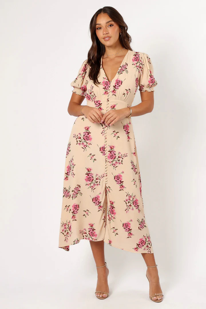 Logen Floral Midi Dress - Vanilla Rose | Petal & Pup (US)
