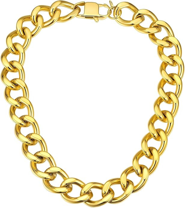 ChainsHouse Cuban Link Chain for Women Chunky Gold Necklace Stainless Steel/Gold Plated Choker Ne... | Amazon (US)