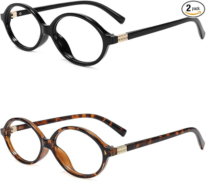 2 pack Fashion Oval Glasses for Women Men Vintage Oval Small Frame Eyeglasses Retro Blue Light Bl... | Amazon (US)