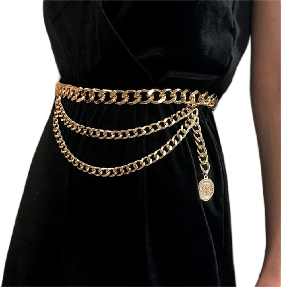 Gold Bohemian Layered Waist Chain Belly Chain Belt with Coin Punk Chunky Body Chain for Women and... | Amazon (US)