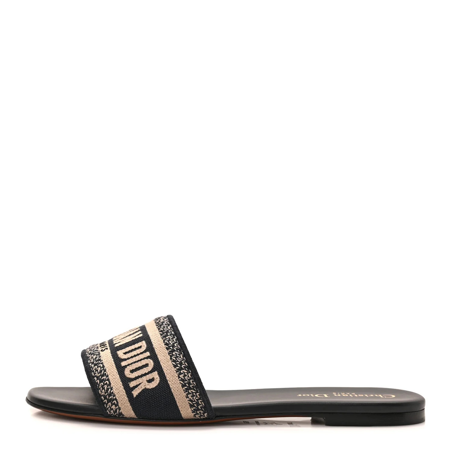 Canvas Embroidered Dway Mules Slide Sandals 39.5 Deep Blue | FASHIONPHILE (US)