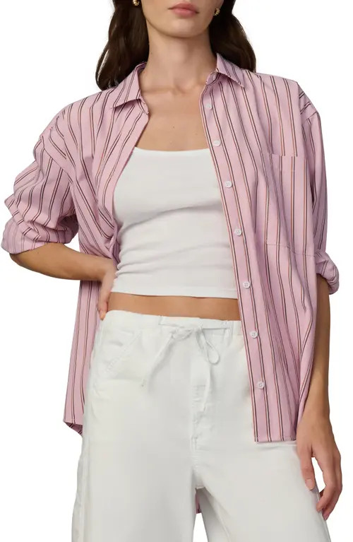 Joe's The Boyfriend Stripe Oversize Button-Up Shirt in Blush Pink Stripe at Nordstrom, Size Large | Nordstrom