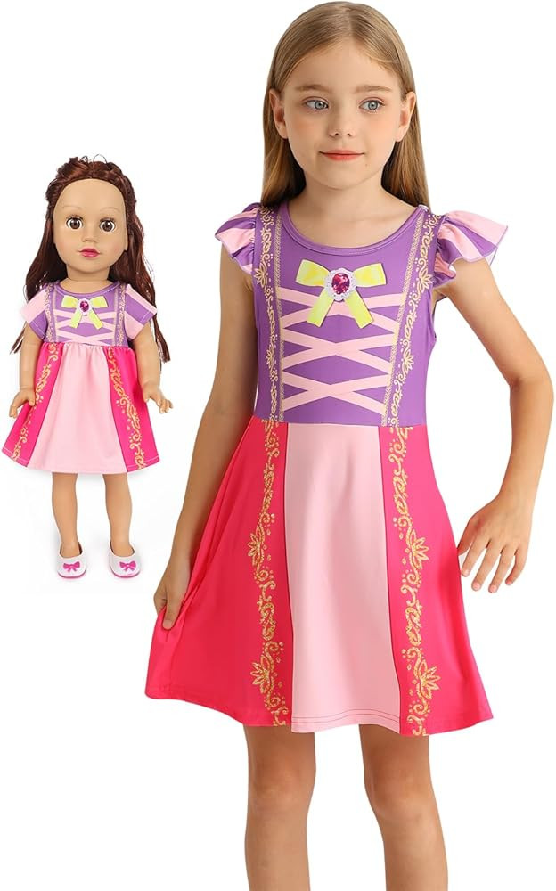 AmzBarley Doll and Girl Matching Nightgown Princess Pajamas Night Gown Dress for Girls and 18" Do... | Amazon (US)