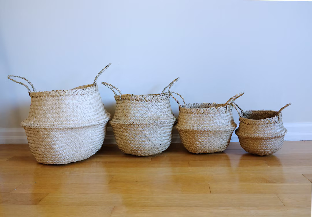 Seagrass Foldable Planter Basket Handwoven Wicker Basket  - Etsy | Etsy (US)