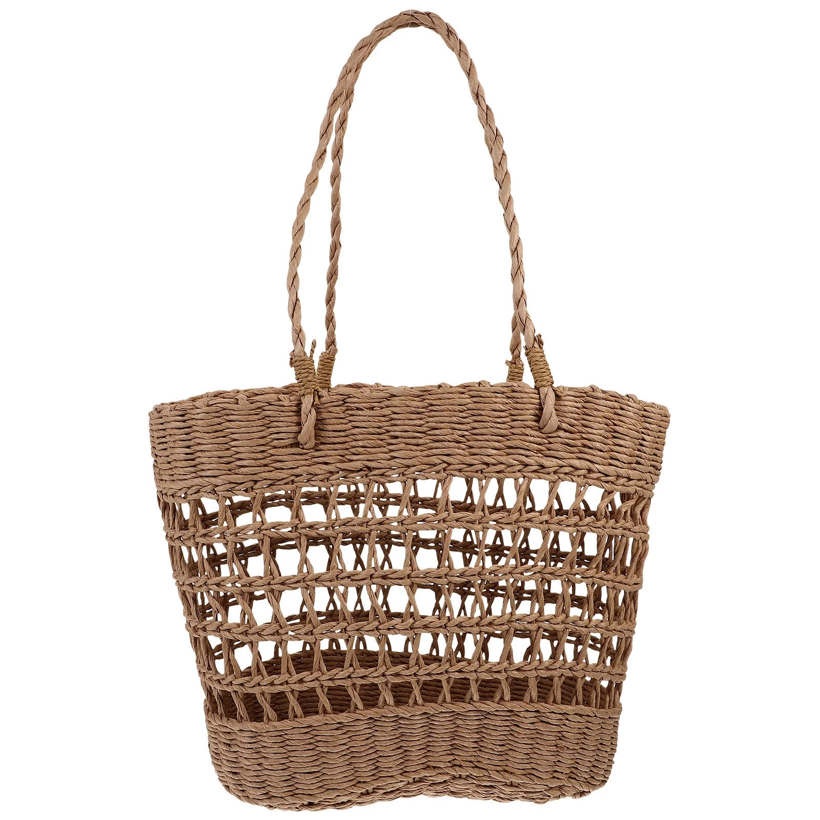 OUNONA Woven Beach Tote Bag for Women in Light Brown Paper String with Large Capacity 12.5x15x5 i... | Walmart (US)