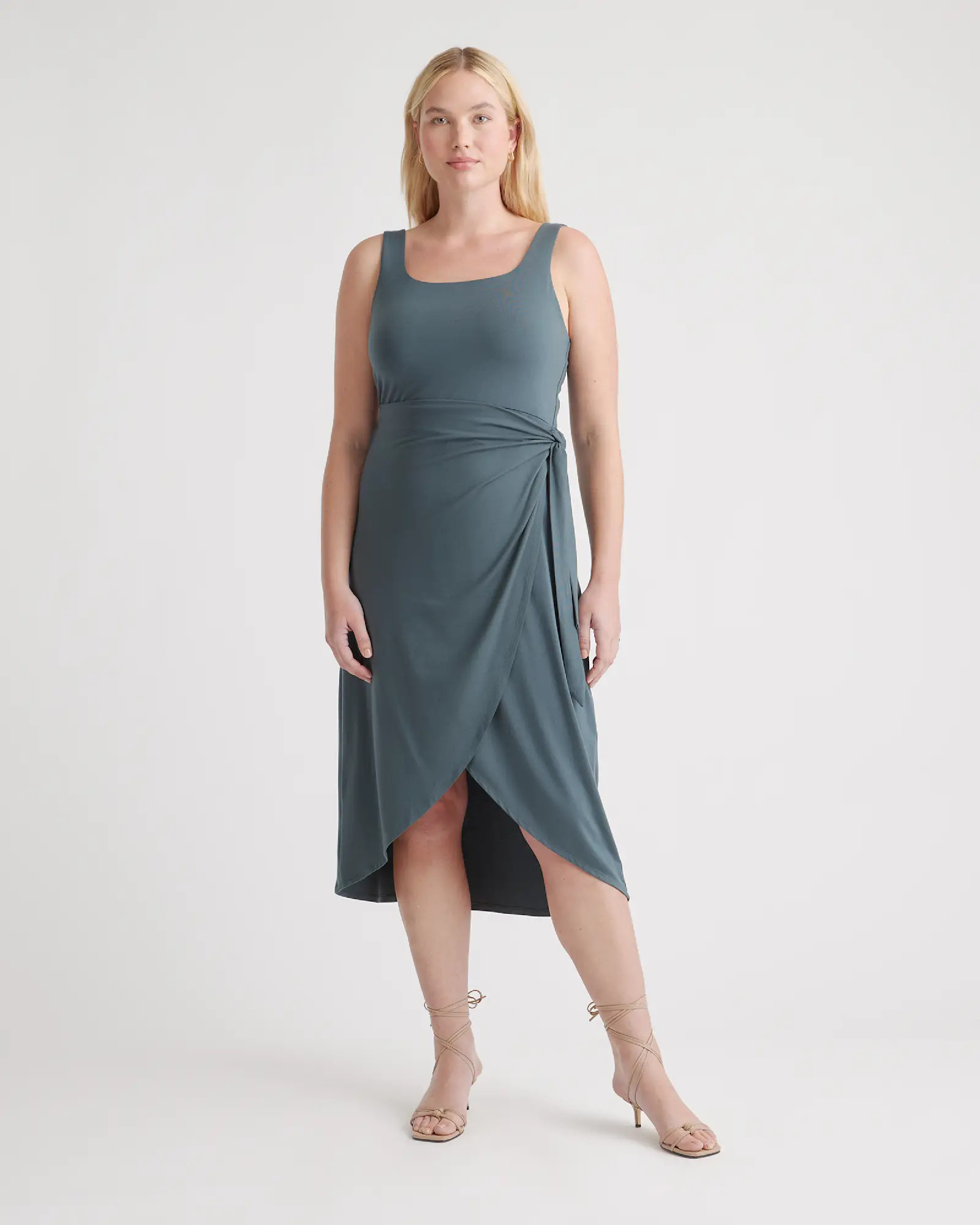 Tencel Jersey Side Tie Midi Dress in Dark Olive | Quince