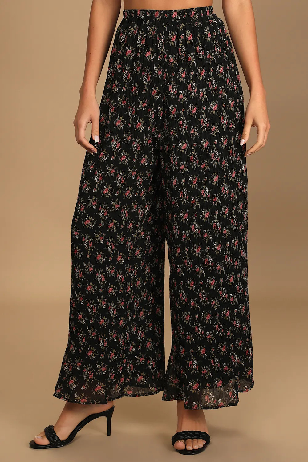 Easy to Pleats Black Floral Print Wide-Leg Pants | Lulus (US)