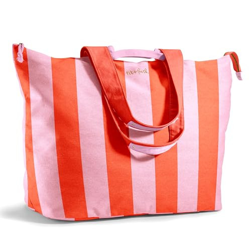 Fit & Fresh Large Beach Bag for Women - Extra Large Travel Tote With Pockets, Pink Stripe | Amazon (US)