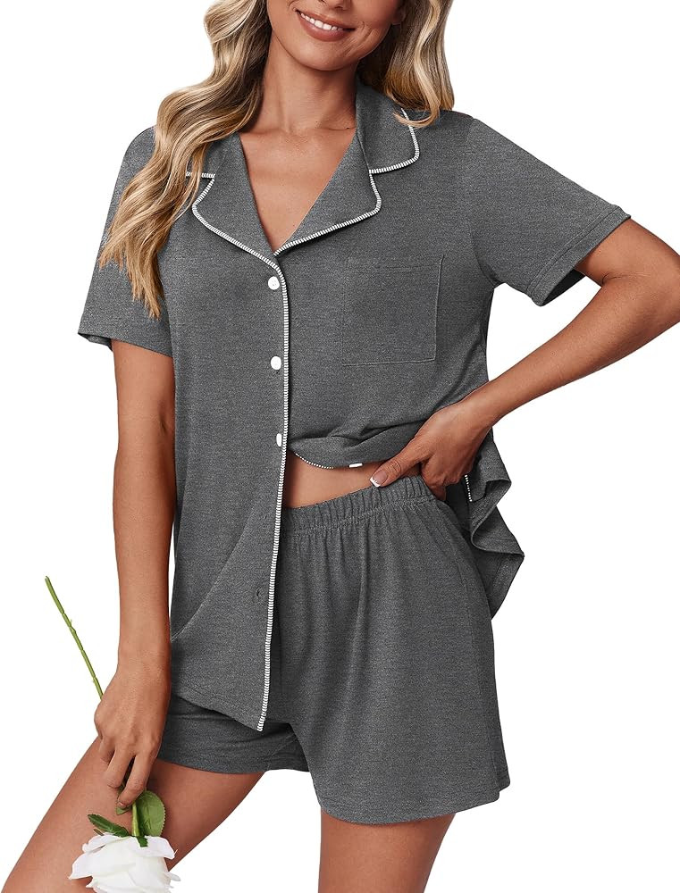 Ekouaer Pajamas Set for Women 2 Piece Pjs Short Sleeve Sleepwear Button Down Lounge Shorts Sets S... | Amazon (US)