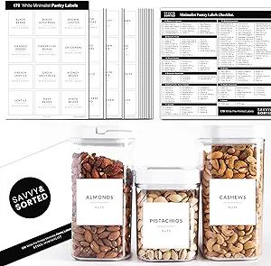 SAVVY & SORTED Pantry Labels for Food Containers - 180 Food Labels for Organizing Food Storage La... | Amazon (US)