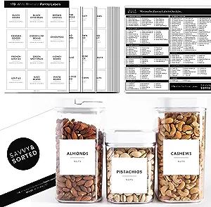 SAVVY & SORTED Pantry Labels for Food Containers - 180 Food Labels for Organizing Food Storage La... | Amazon (US)