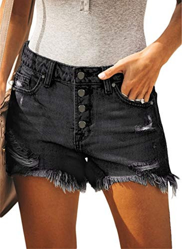 MODARANI Black Denim Shorts for Women Cute Frayed Distressed Jean Shorts Mid Rise Ripped Cute S | Amazon (US)