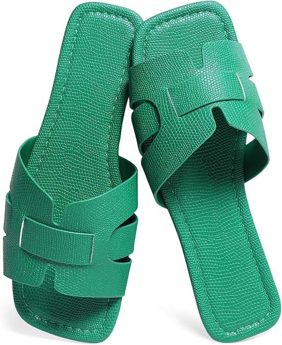 Women's Dressy Slip-On Flat Sandals, Elegant Textured Square-Toe Slides for Versatile Everyday Co... | Amazon (US)