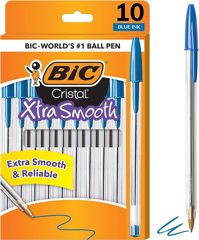 BIC Cristal Xtra Smooth Ballpoint Pen, Medium Point (1.0mm), Blue, 10-Count | Amazon (US)