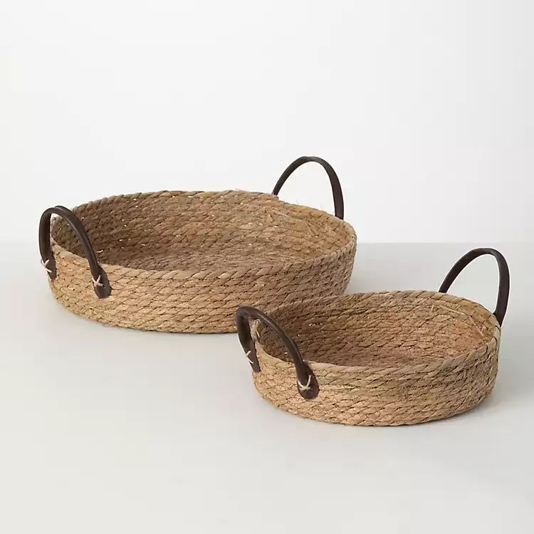 New! Brown Woven Wicker Baskets with Handles, Set of 2 | Kirkland's Home