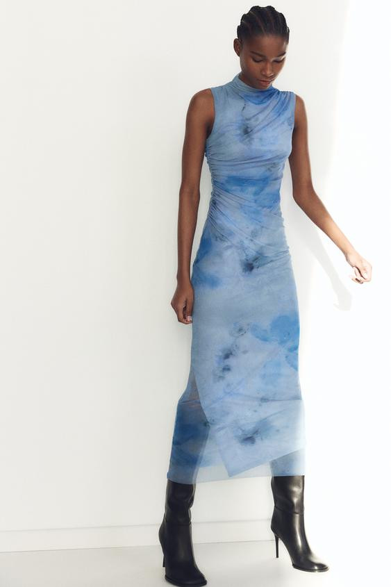 DRAPED PRINTED MIDI DRESS | Zara US