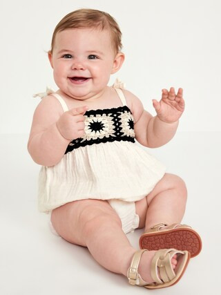 Sleeveless Crochet-Trim One-Piece Romper for Baby | Old Navy (US)