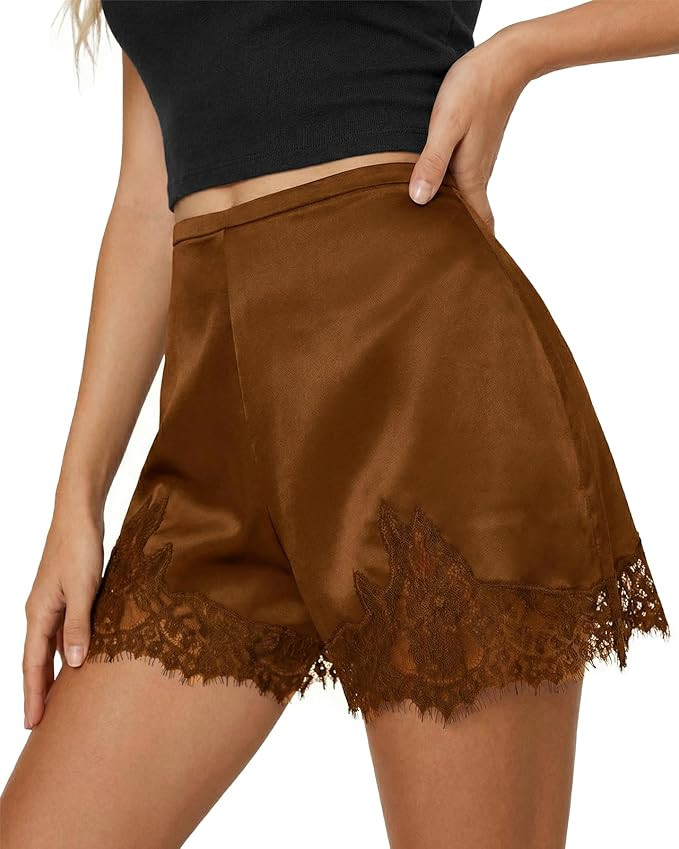 Cicy Bell Womens Satin Silk Lace Shorts Y2K Micro Mini Shorts Low Rise Coquette Lounge Half Slip ... | Amazon (US)