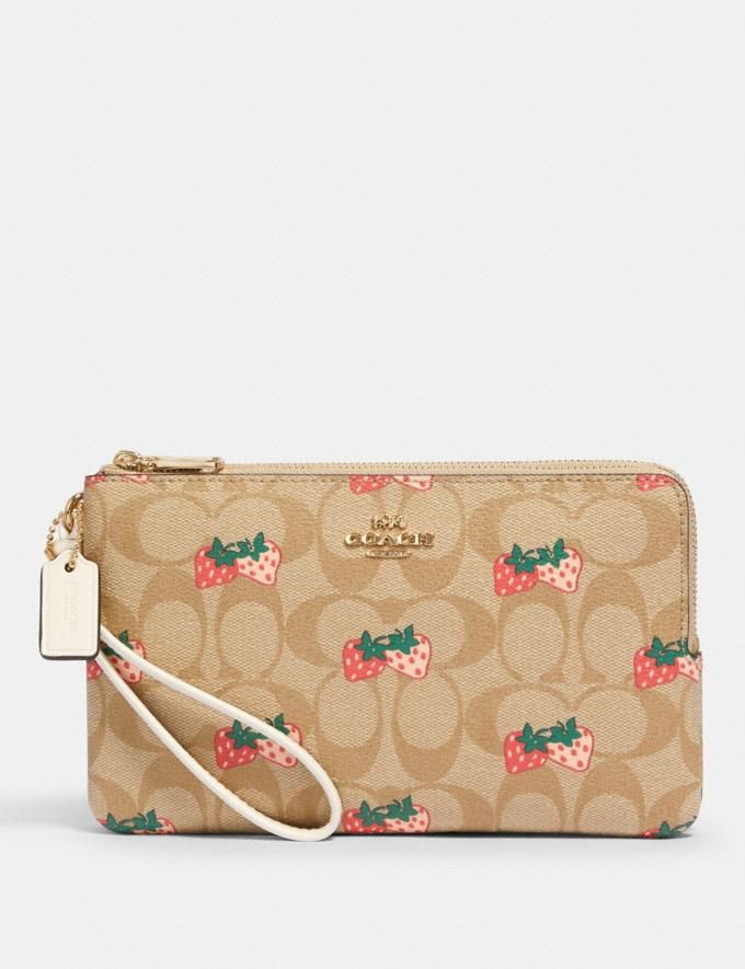 Double Zip Wallet in Signature Canvas With Strawberry Print | Coach Outlet
