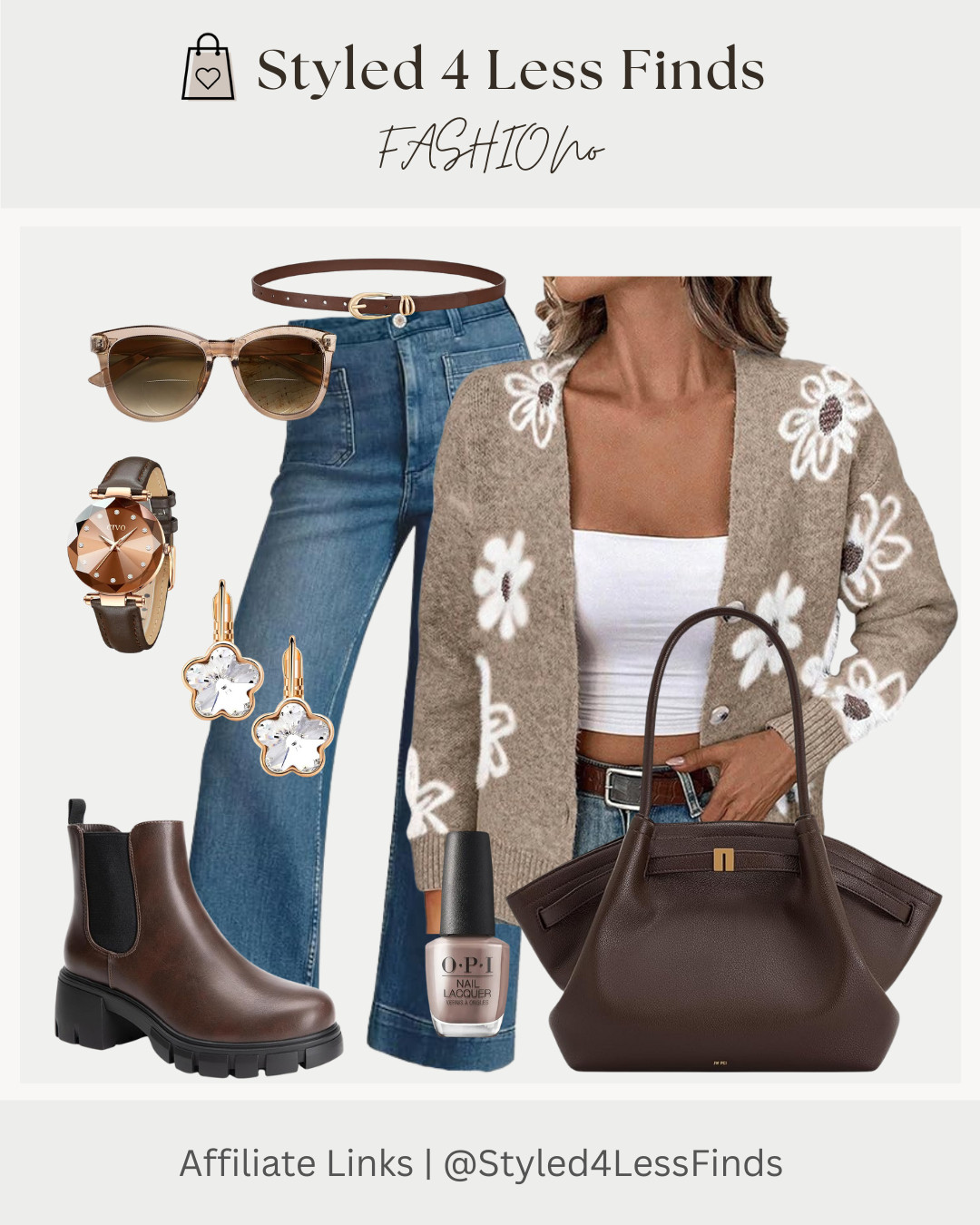 Cozy florals for December!✨
Loving this neutral daisy cardigan paired with classic denim, rich brown accessories, and the cutest everyday boot. A perfect mix of comfy + polished for winter errands, coffee dates, or weekend plans.

Style Tip:
Balance a bolder patterned cardigan with simple, clean layers (like this white tank or t-shirt) and structured accessories to keep the look elevated. Add a brown boot and bag to warm up the entire outfit! 

 #LTKcanada #LTKwinter #LTKjeans