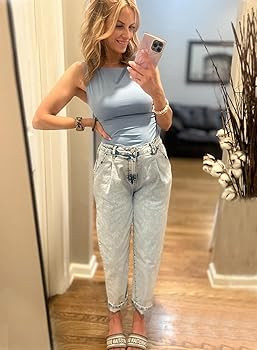 EVALESS Womens Baggy Jeans High Waisted Stretchy Boyfriend Barrel Denim Ankle Pants | Amazon (US)