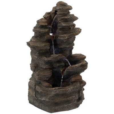 Gardenised Cascading Electric Powered 4-Tier Rock Water Fountain 24" with LED Lights for Indoor and Outdoor Use | Target