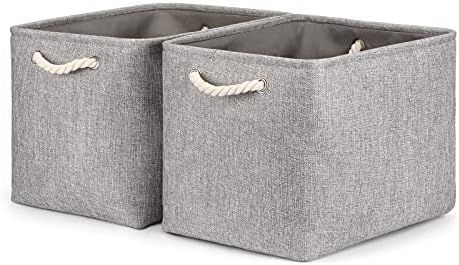 Bidtakay Large Fabric Storage Basket Set of 2 Collapsible Rectangle Basket for Shelves 16" X 12" ... | Amazon (US)