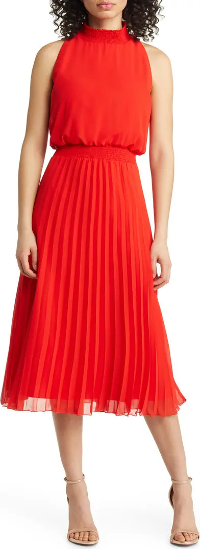 Smocked Pleat Sleeveless Midi Dress | Nordstrom