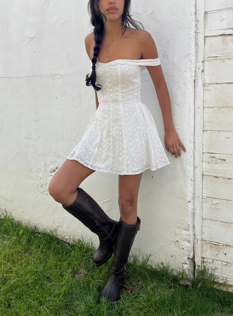 Rosebud Broderie Off The Shoulder Mini Dress White | Princess Polly US