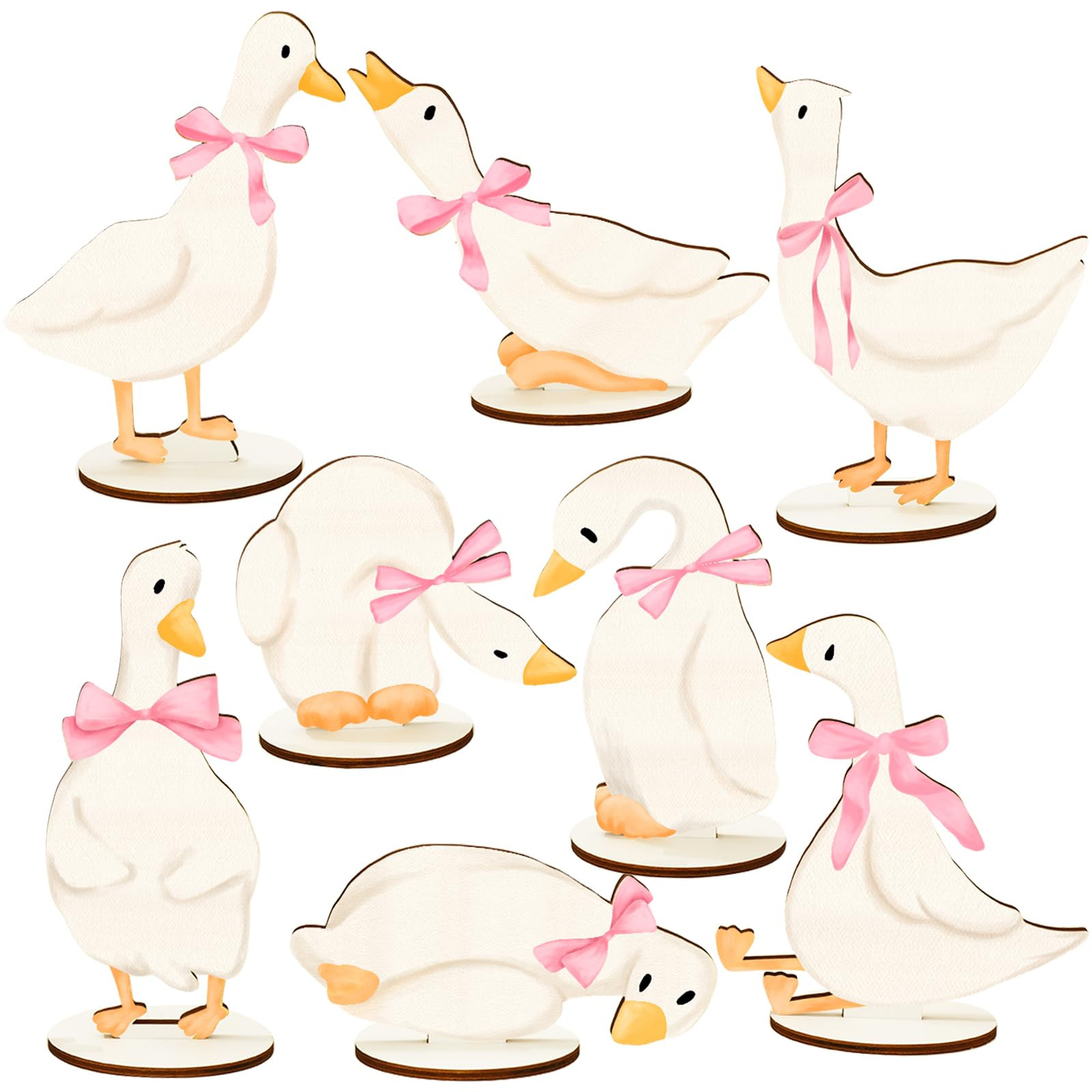 8Pcs One Silly Goose Wood Table Sign Pink Bow Goose Wooden Cutouts with Base Cute Tiered Tray Dec... | Amazon (US)