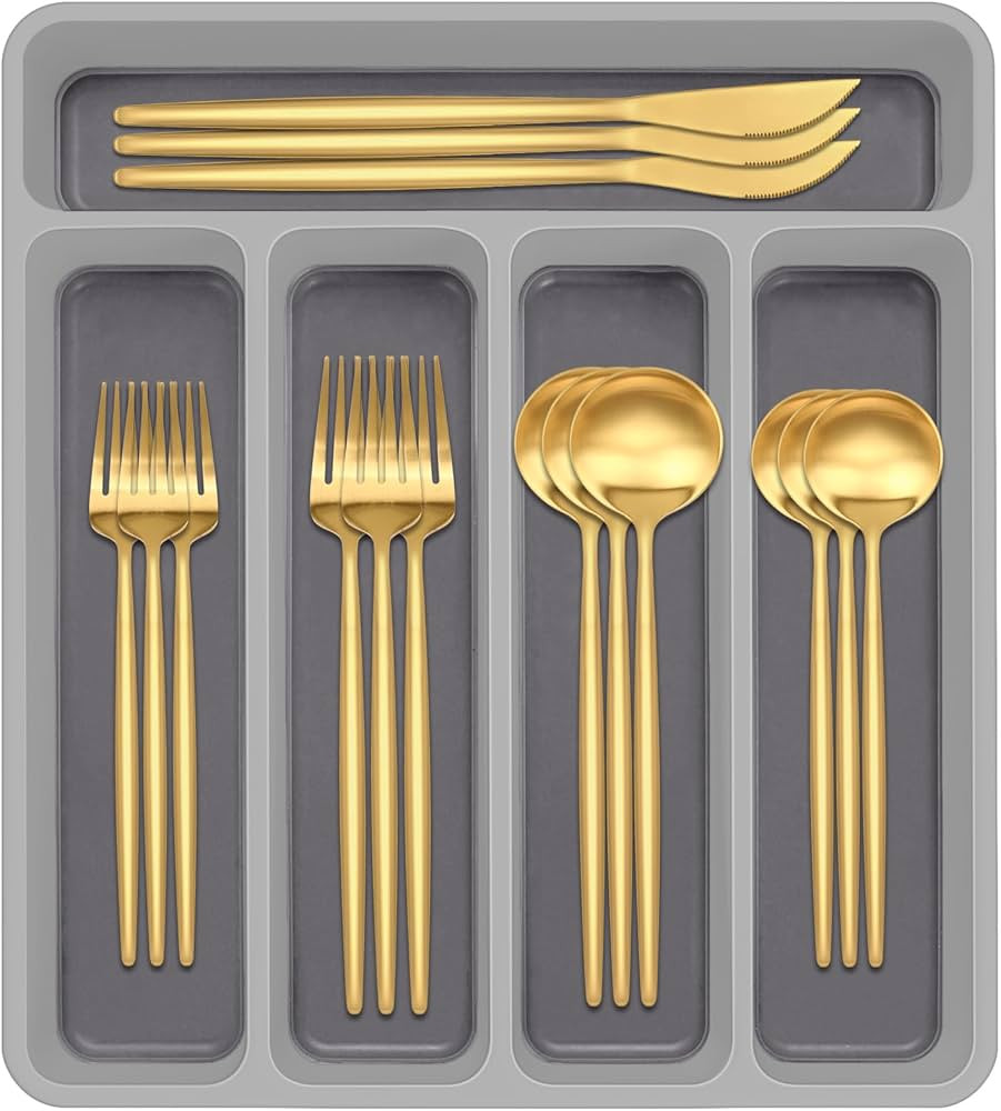 Gold Silverware Set with Organizer, AIVIKI 40-Piece Stainless Steel Flatware Set for 8,Matte Gold... | Amazon (US)
