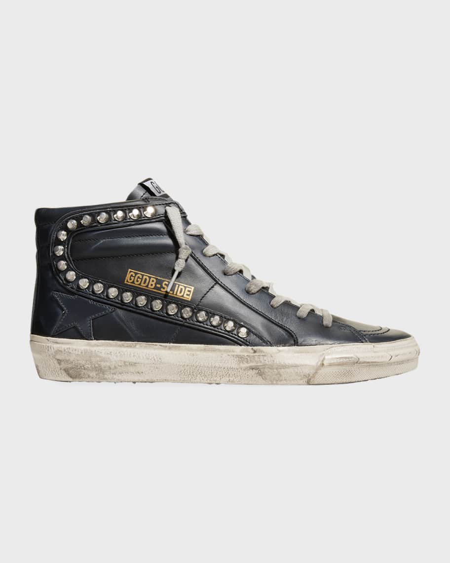 Slide Mid-Top Leather Stud Sneakers | Neiman Marcus