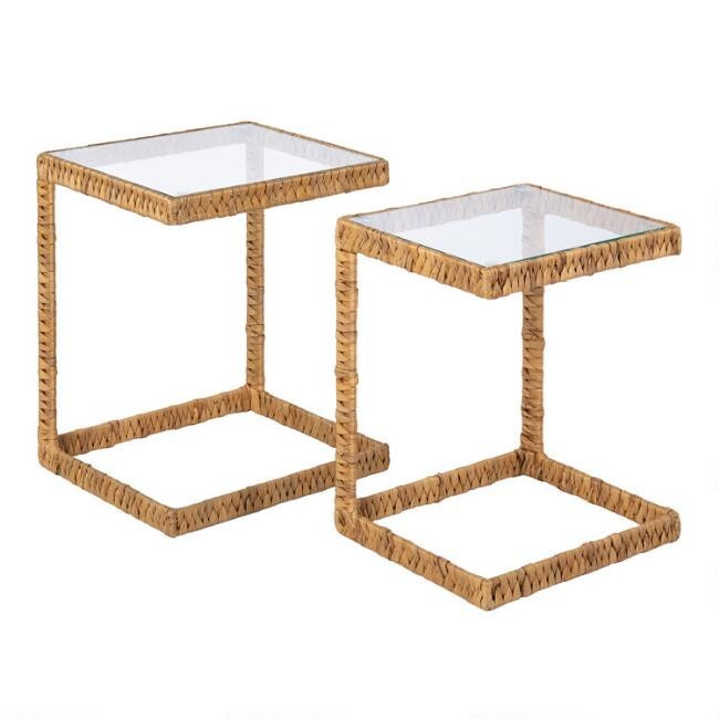 Water Hyacinth and Glass Anna Nesting Laptop Tables Set of 2 | World Market