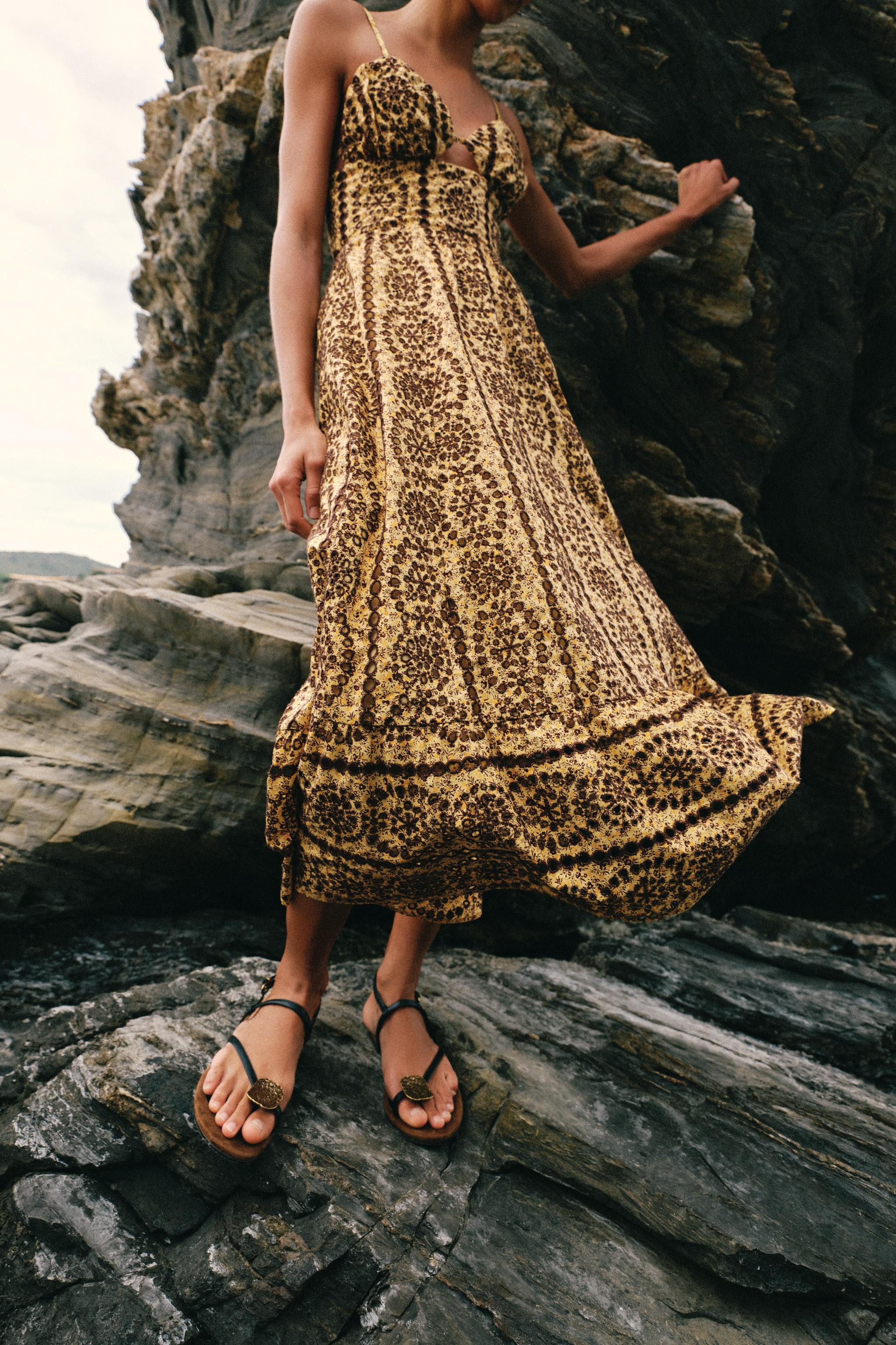 CUT-OUT EMBROIDERED EYELET MIDI DRESS | Zara US