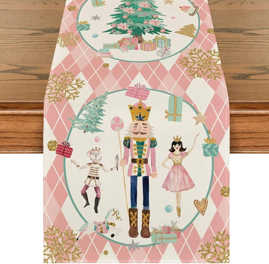 Artoid Mode Pink Diamond Plaid Nutcracker Snowflake Christmas Table Runner, Seasonal Winter Kitch... | Amazon (US)