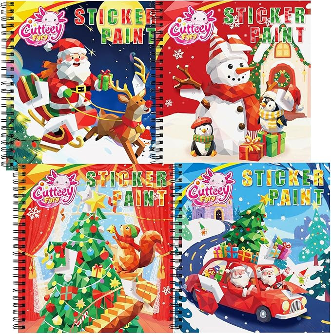 CutteeyFyry 4PCS Paint by Number Sticker Book - Christmas Crafts & Acitivity Puzzles Book for Kid... | Amazon (US)