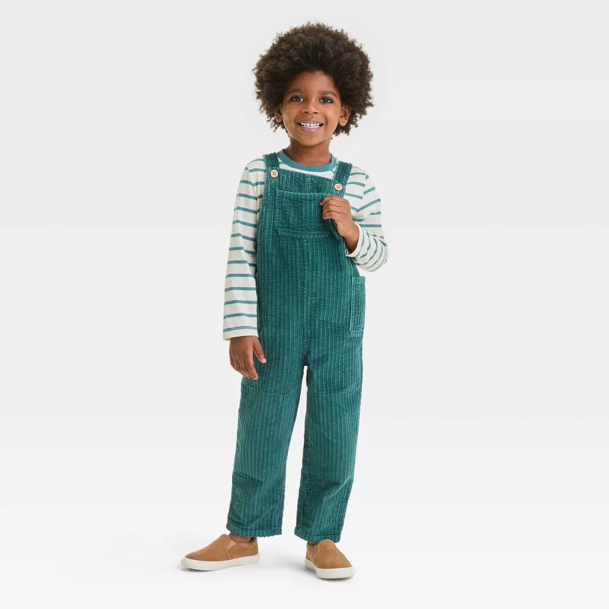 Toddler Boys' 2pc Long Sleeve T-Shirt and Corduroy Overalls Set - Cat & Jack™ Teal Green | Target