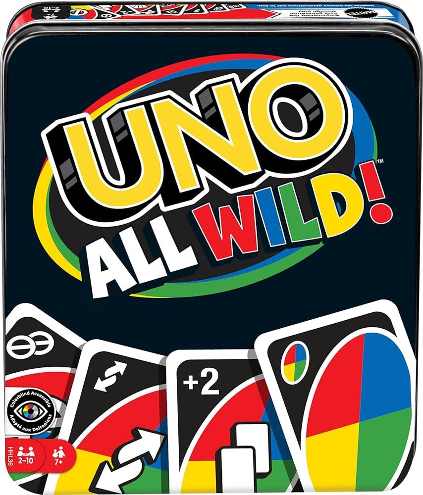 Mattel Games UNO All Wild Card Game for Family Night, Travel Game in Collectible Tin Where All Ca... | Amazon (US)