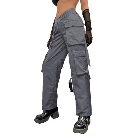 Casual Plain Cargo Pants Grey Women s Pants (Women s) | Walmart (US)