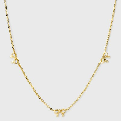 14K Gold Plated Triple Bow Necklace - A New Day™ Gold | Target
