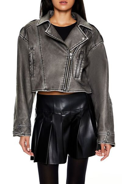 Faux Leather Cropped Moto Jacket | Forever 21