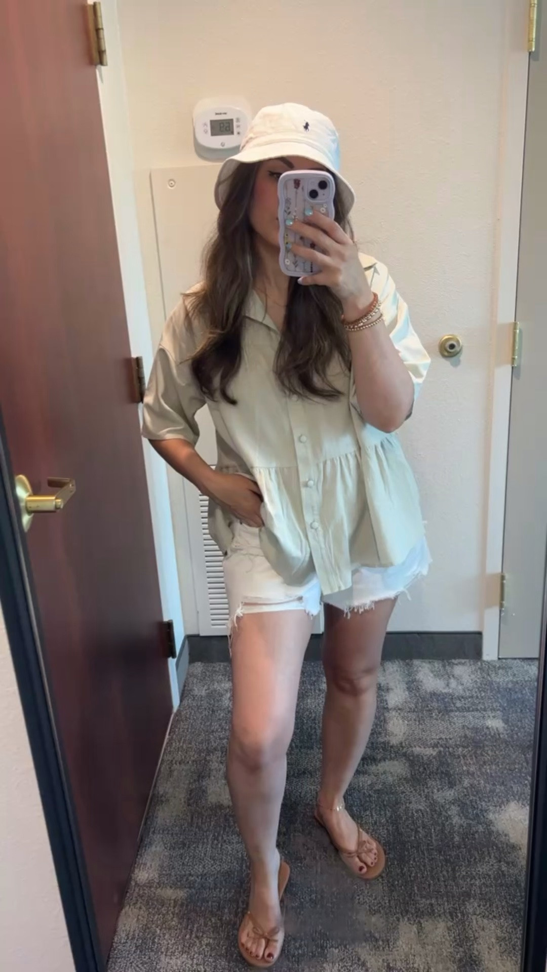 Summer outfit, neutral
White denim shorts 
Ralph Lauren bucket hat

#LTKootd #LTKTravel #LTKSeasonal