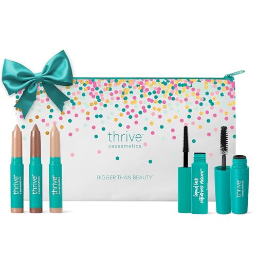 Thrive Causemetics Mini Makeup Essentials, Gift Set for Women, Deluxe Mini Liquid Lash Extensions & Volumizer Mini Mascaras, Brynn (Rich Black), Mini Eye Brightener Highlighter Sticks - 3 Shades | Amazon (US)