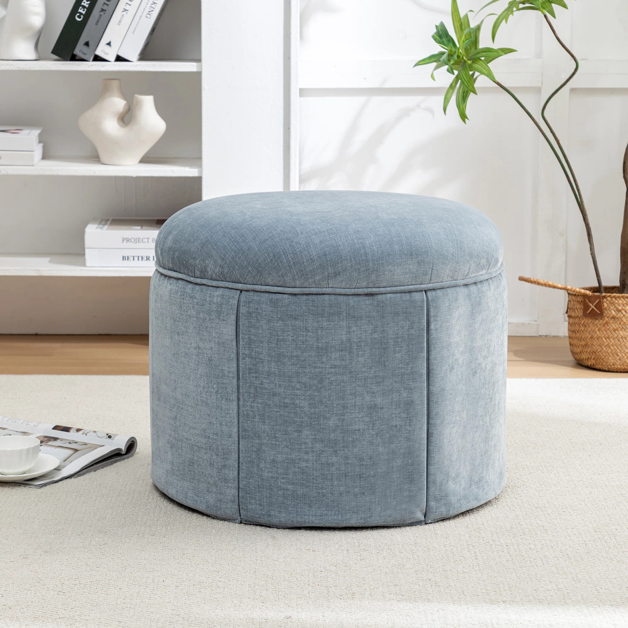 Ebern Designs Ava Round Skirted Ottoman - Cream Performance Boucle | Wayfair | Wayfair North America