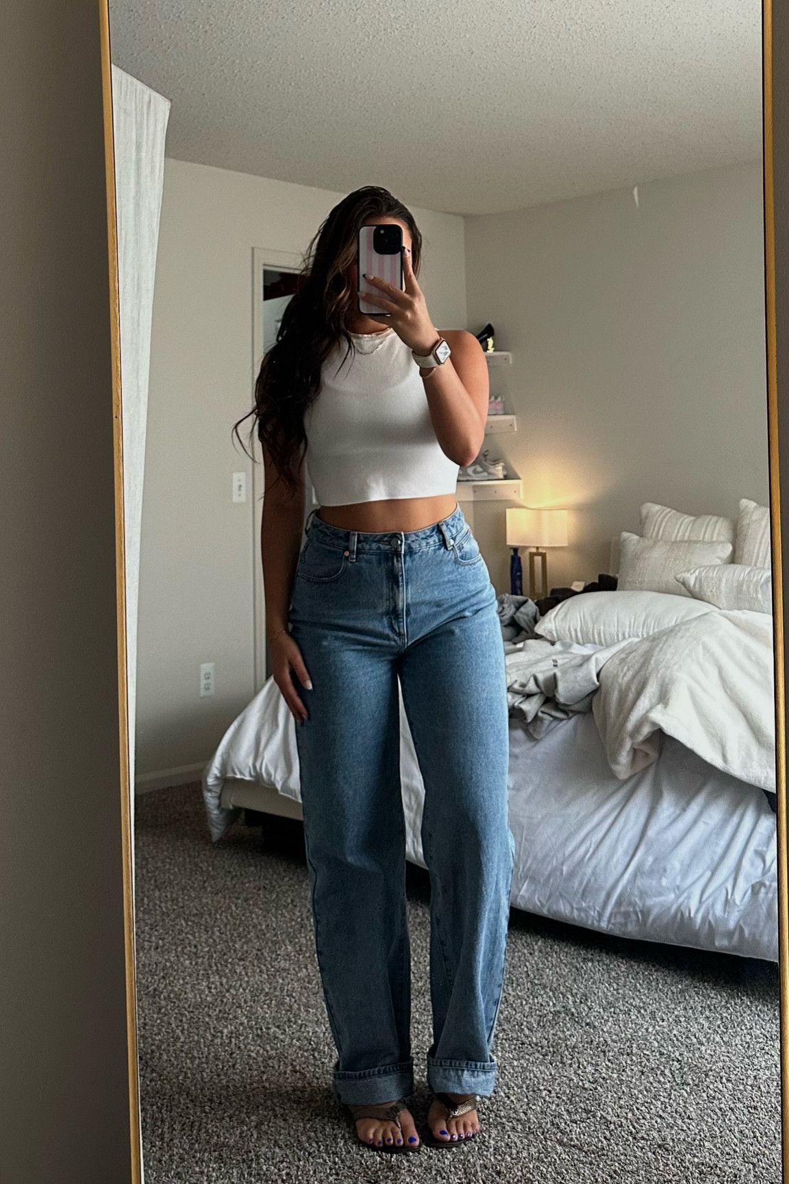 Jean & white tee combo >> 

Sz 27” Jean 
Sz small in top 
7.5 in sandals


#LTKStyleTip #LTKSeasonal #LTKU