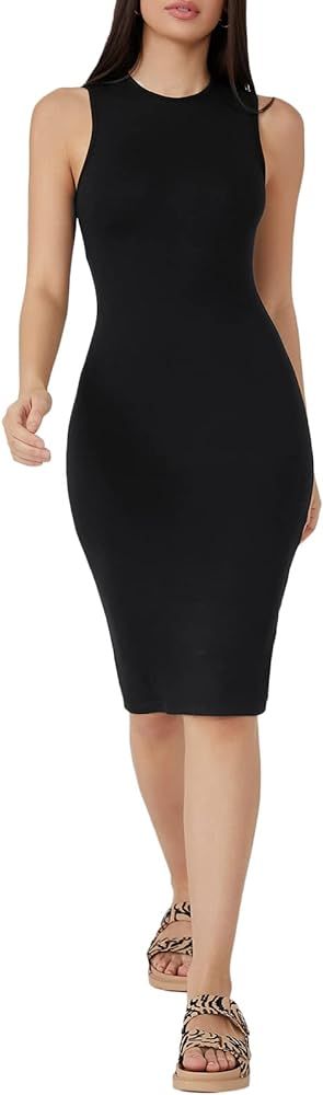 Verdusa Women's Sleeveless Round Neck Basic Bodycon Pencil Knee Length Dress | Amazon (US)