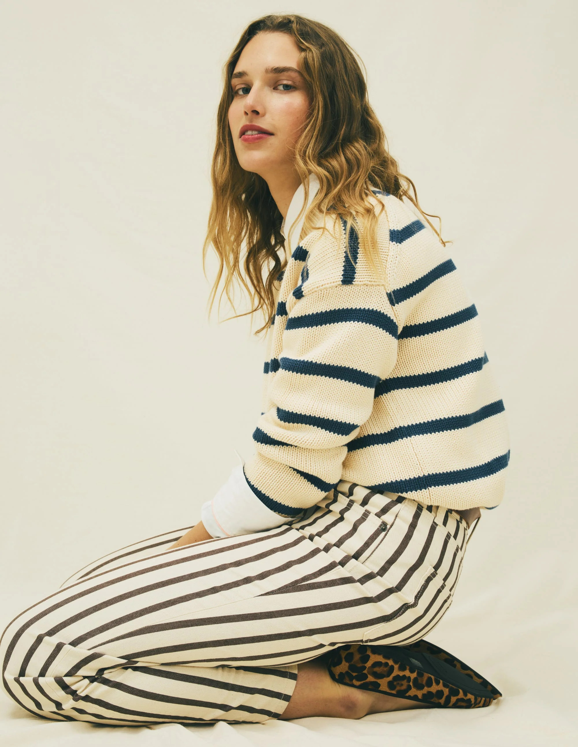 High Rise Straight Jeans-Brown Ecru Stripe | Boden (US)