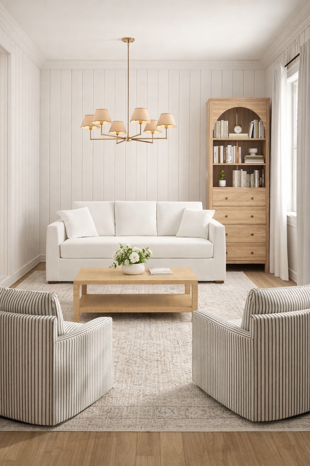 Get the coastal look on a budget! Can’t believe how affordable this room is. Love the white sofa, it’s on clearance. The blue and white striped chairs look just like they are from Serena and Lily, and the arched bookcase is so affordable 

#LTKSaleAlert #LTKHome #LTKFindsUnder100