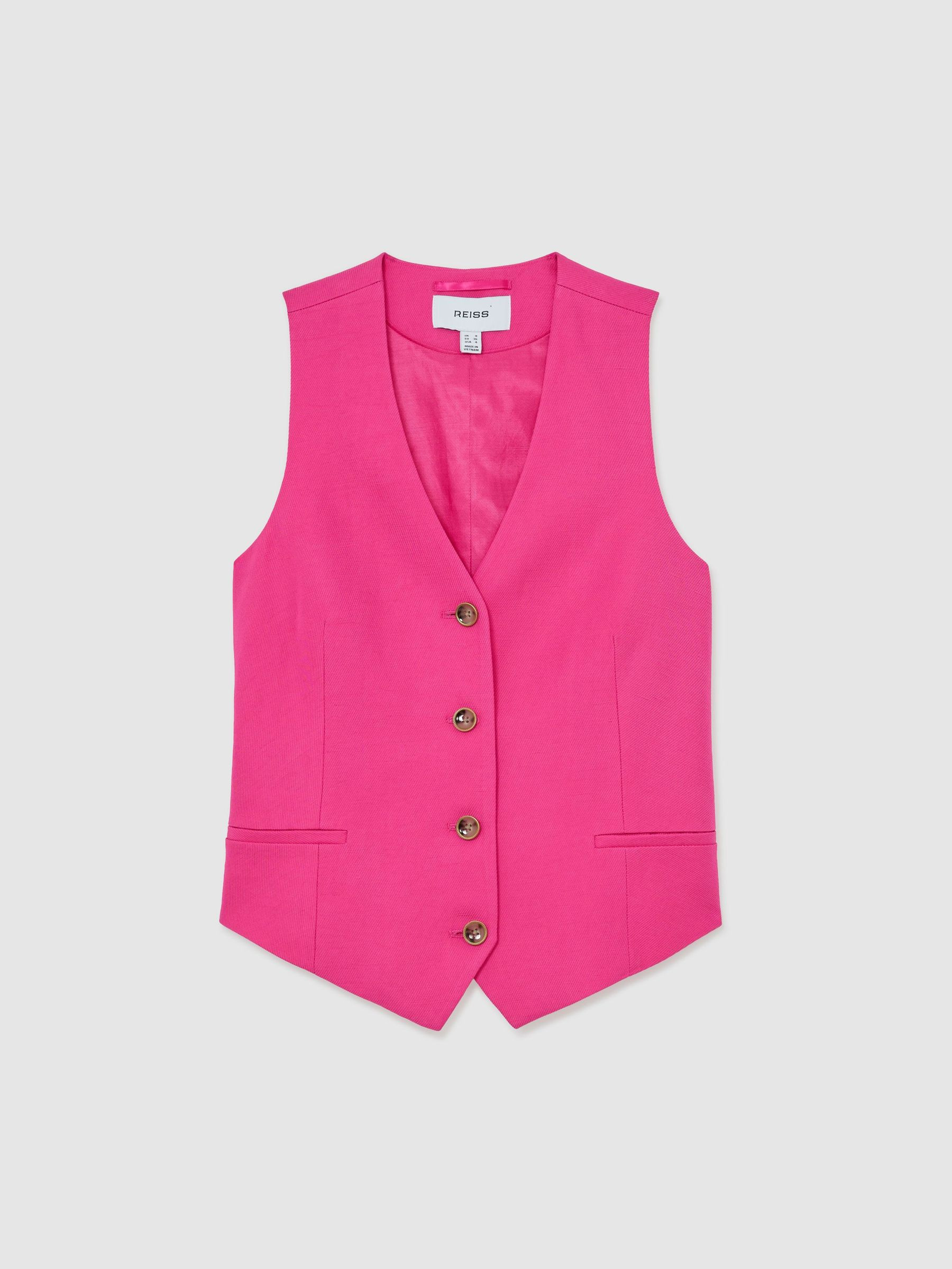 Reiss Button-Through Tailored Waistcoat with Linen in Pink | REISS | Reiss US